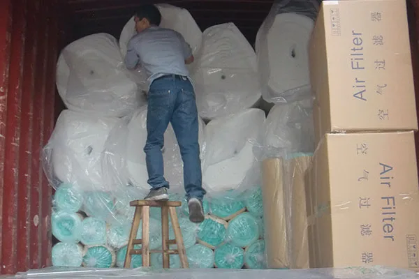 bulk order air filter media rolls container loading