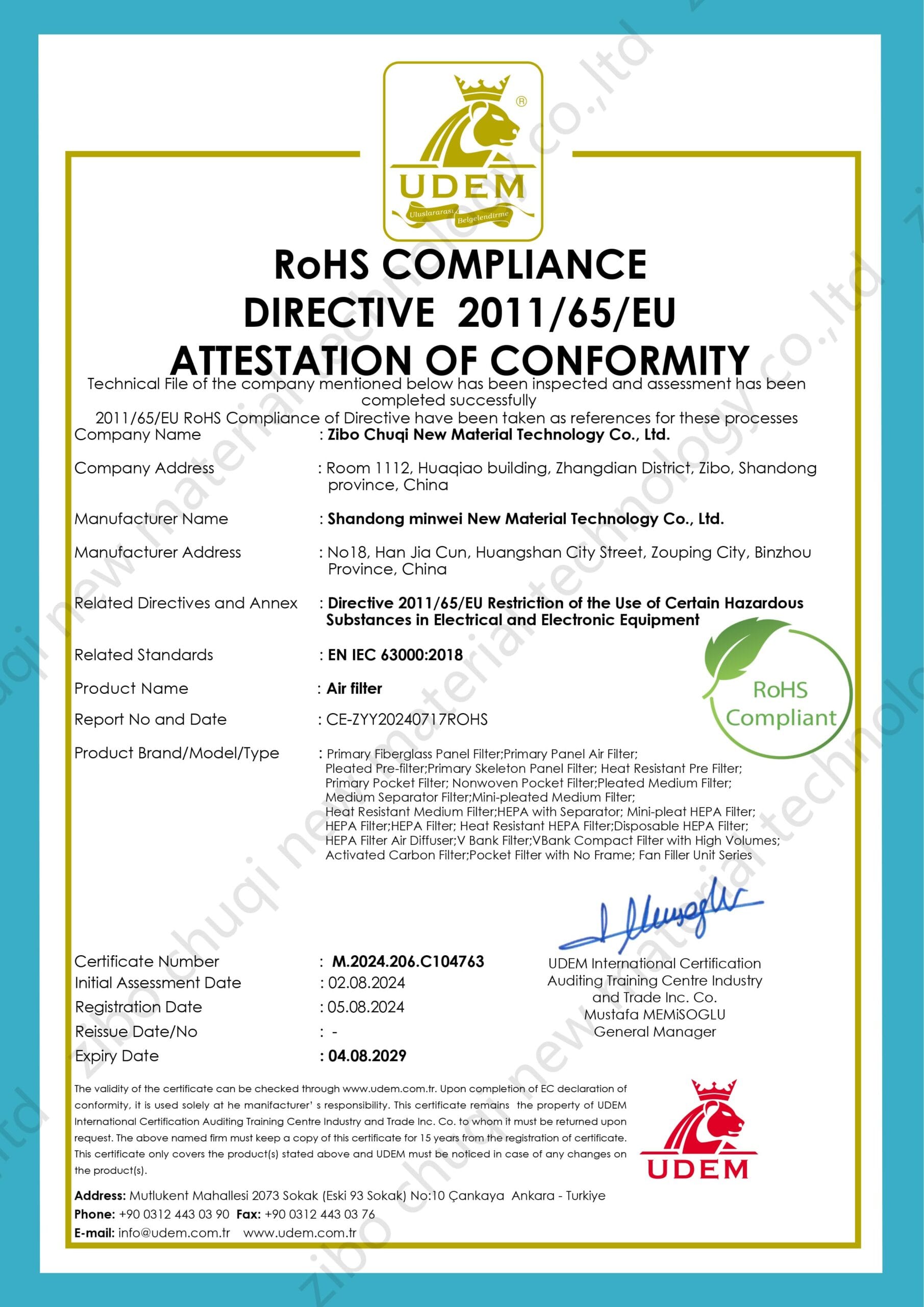 Home environmental certified hepa and pocket filter media