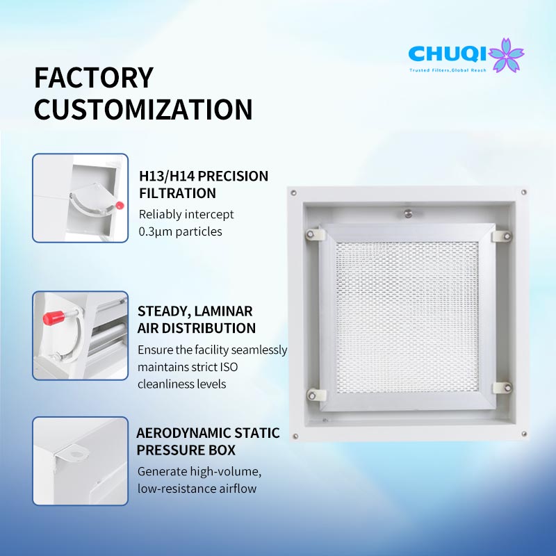Terminal HEPA Air Diffuser Box - Integrated H13/H14 High Efficiency Cleanroom Ceiling Module cleanroom hepa diffuser customization