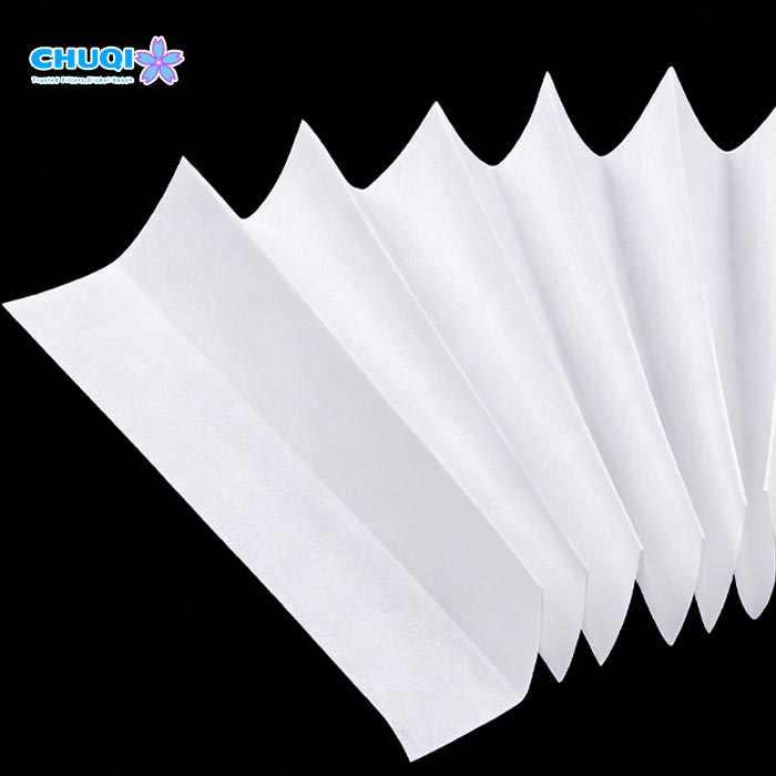 Close-up of deep pleat glass fiber filter paper structure