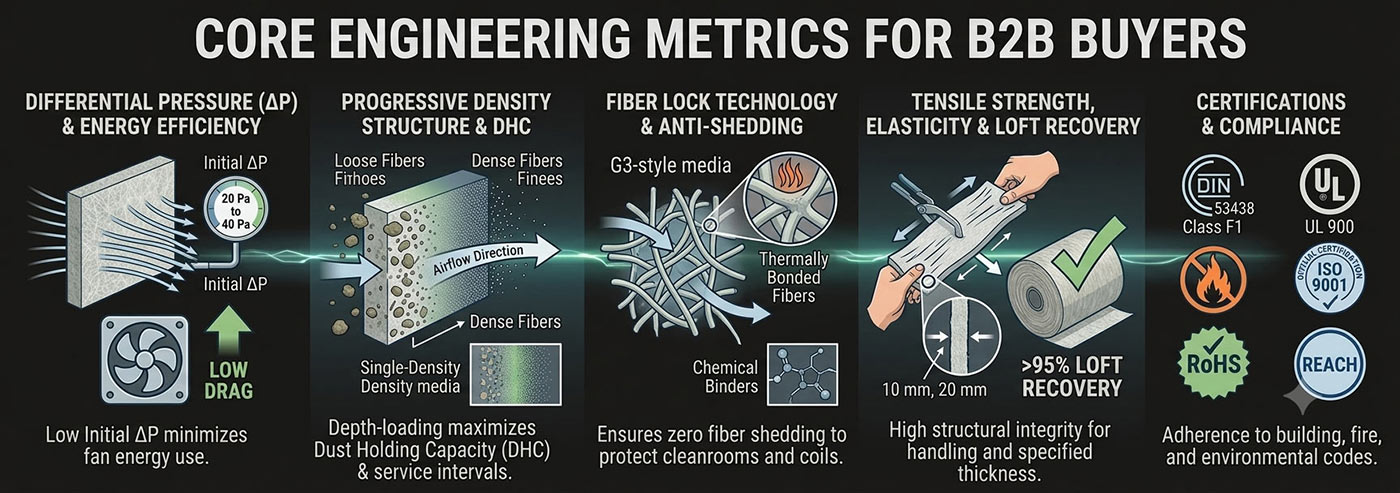filter media technical metrics pressure drop dust holding capacity energy efficiency