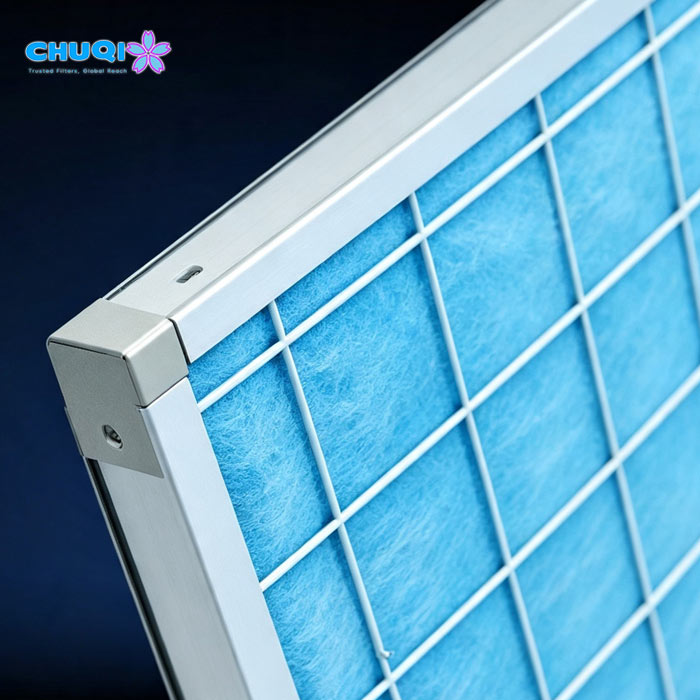 Close-up of sturdy aluminum alloy frame and robust corner connection on G3 primary air filter