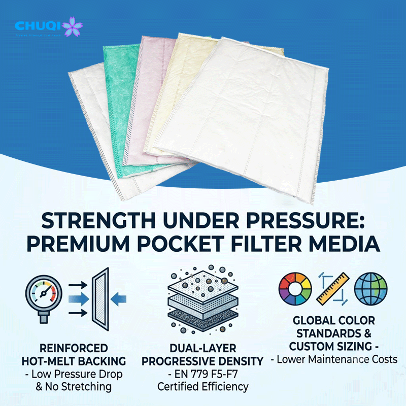Pocket Filter Media F5–F7 Grade High Dust Capacity HVAC Pocket Filter Media high pressure resistant pocket filter media