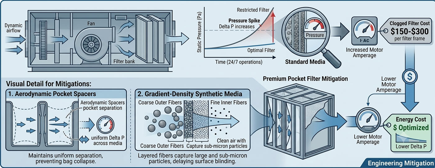 hvac filter pressure drop energy cost mitigation