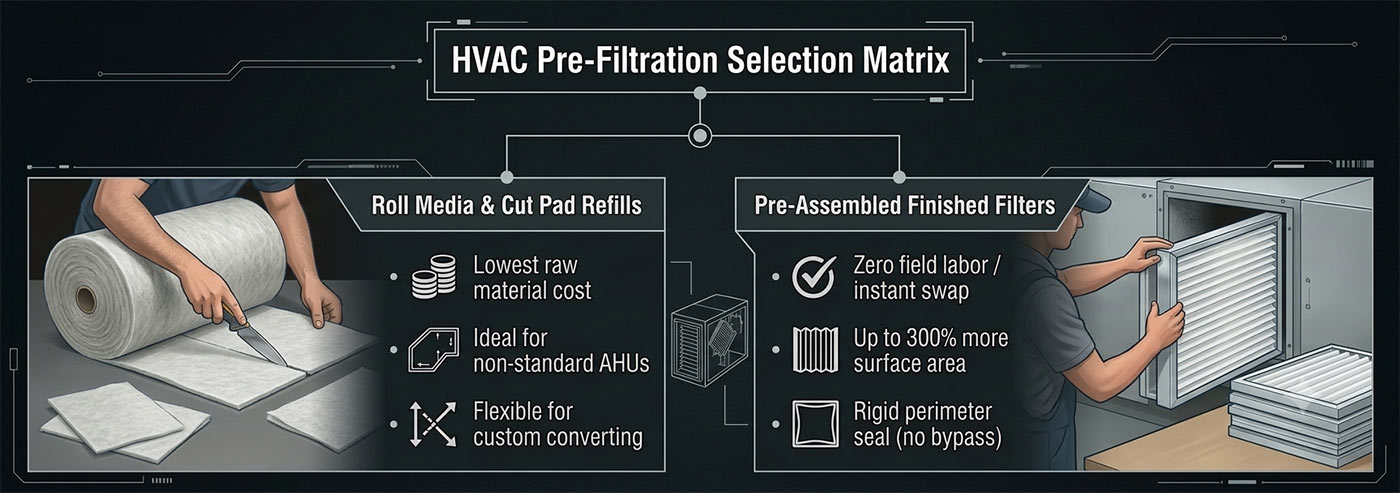 hvac pre filter selection matrix roll media vs pleated filters