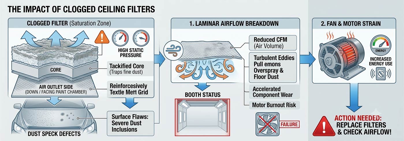 The Ultimate Spray Booth Ceiling Filter Guide: Replacement, Installation & Troubleshooting impact of clogged spray booth ceiling filters