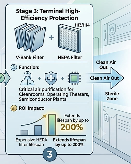 multi stage filtration stage 3 terminal hepa v bank filter