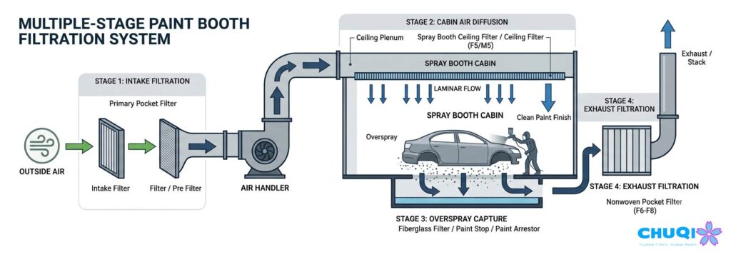 How to Design, Build, and Install a High-Performance Paint Booth Filter System multi stage paint booth filtration system diagram