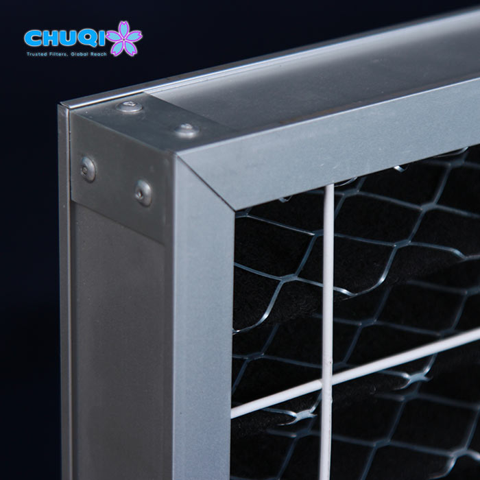 Rugged 46mm Aluminum Frame Corner Construction for Pleated Carbon Air Filter