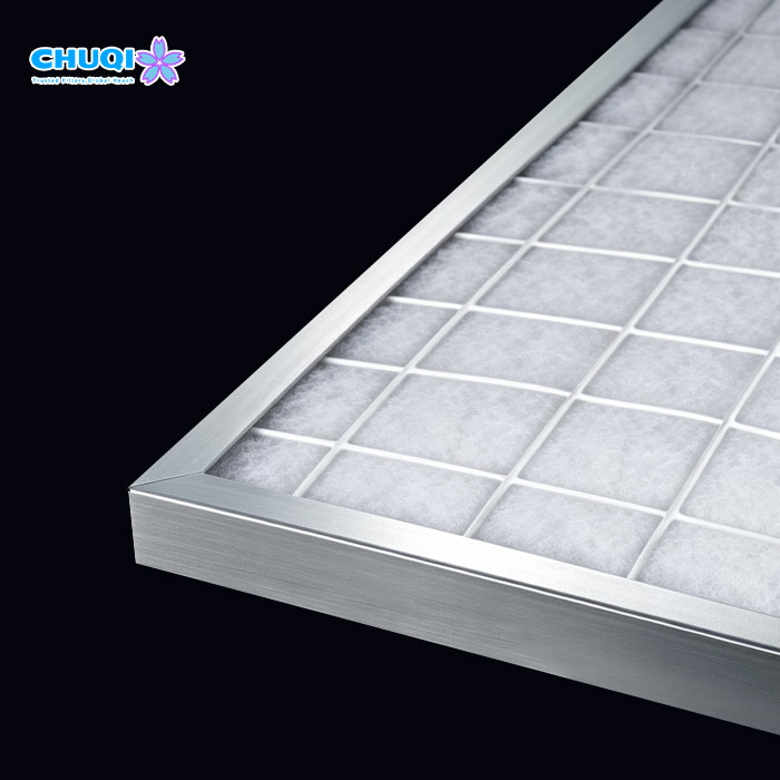 Detailed view of high-efficiency G3 paint arrestor filter media with rigid metal frame for spray booth
