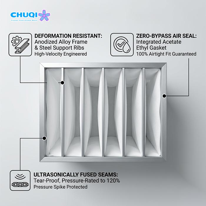 synthetic bag filter features and seal