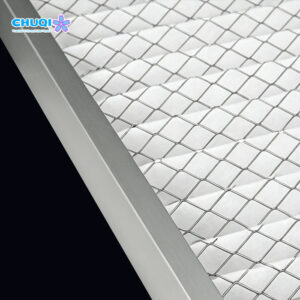 Close-up of Chuqi corrosion-resistant galvanized iron frame and precision-pleated synthetic media with smooth metal edges