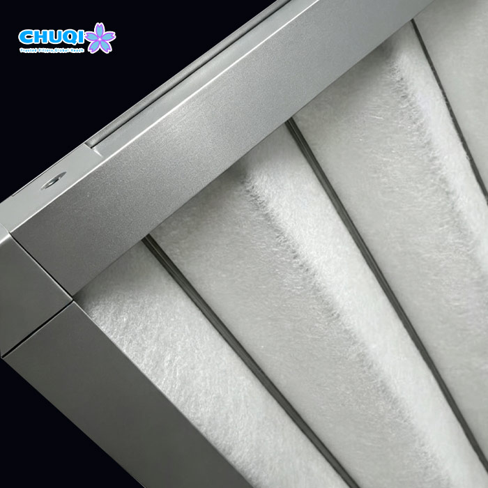 Detail view of G3 skeleton panel air filter frame and white synthetic media