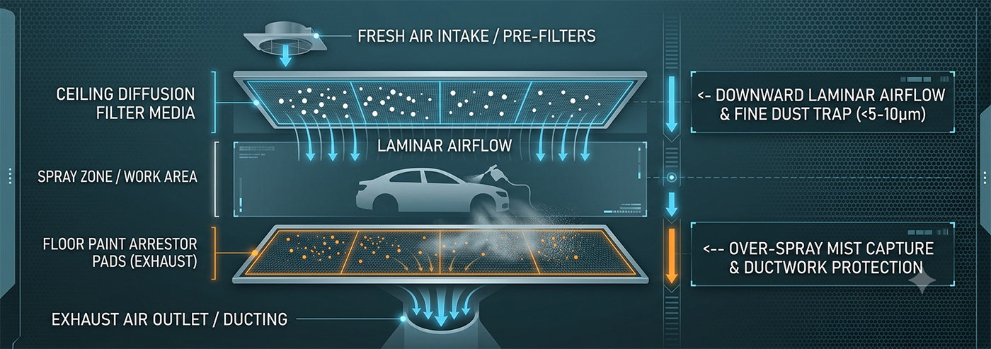 spray booth ceiling filter floor pad diagram