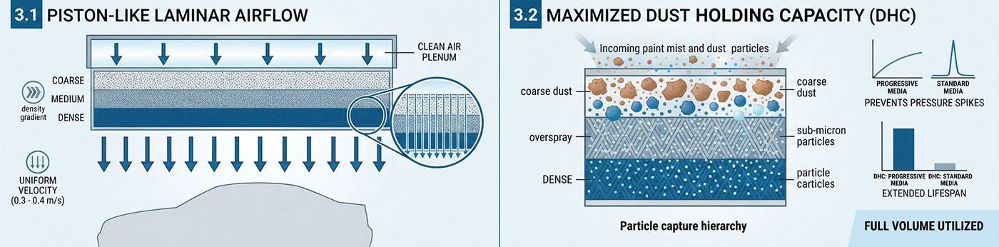 Why Progressive Density Structure Matters in Spray Booth Ceiling Media? progressive fiber gradient filter benefits