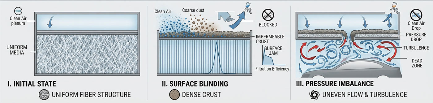 Why Progressive Density Structure Matters in Spray Booth Ceiling Media? spray booth uniform density filter failure