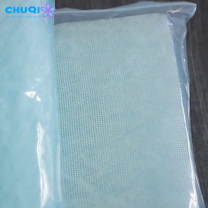paint stop filter media with mesh backing